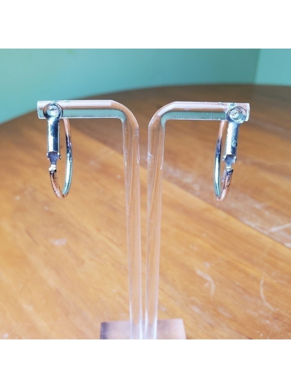 Earrings, silver colored hoops, 1 inch - Picture 3 of 4